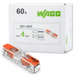 WAGO 221-2411 Szybkozłączka przelotowa 2x0,2-4mm2 /60szt./