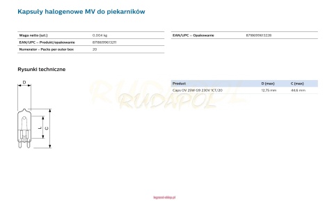 EcoHalo Capsule 26W G9 230V do piekarnika