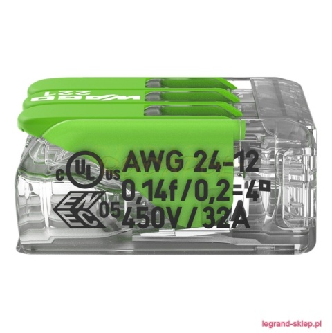Szybkozłączka 3x0,2-4mm2 Green Range (221-423)