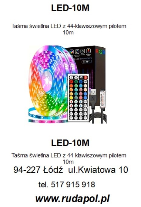 Taśma świetlna LED z 44-klawiszowym pilotem 10m