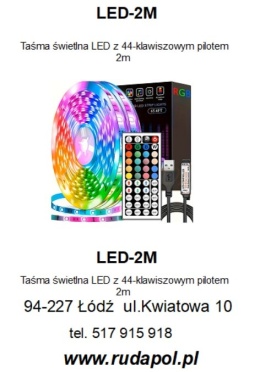 Taśma świetlna LED z 44-klawiszowym pilotem 2m