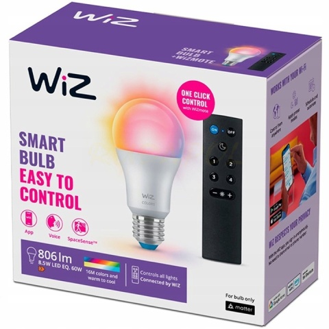 Żarówka LED 8,5W E27 RGB = 60W kpl + Pilot
